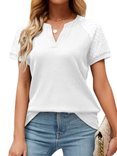 Solid Color Lace Hollow V-Neck Ruffle Sleeve Casual T-Shirt