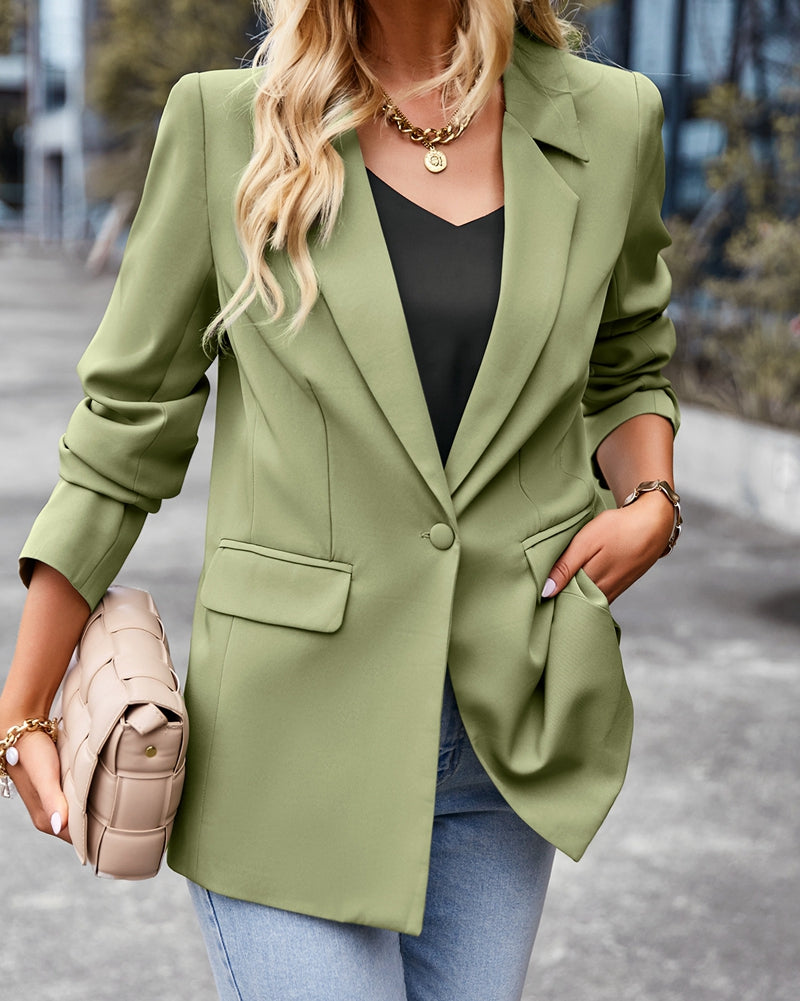 Casual Long Blazer Jacket Lapel Open Front Office Suit