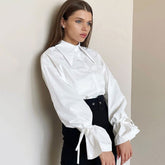 Pointed Collar Bishop Sleeve Blouse - White