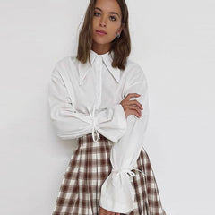 Pointed Collar Bishop Sleeve Blouse - White