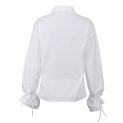Pointed Collar Bishop Sleeve Blouse - White