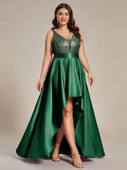 High Low Sleeveless Plus Size Dresses With Sequin for Evening