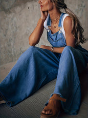 Loose Side Pocket Adjustable Suspenders Casual Denim Jumpsuit