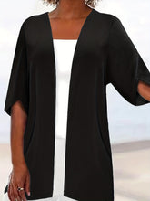 Plus Size Casual Coat, Women's Plus Solid Half Sleeve Open Front Loose Cardigan