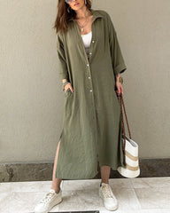 Button Long Pocket Shirt Casual Dress