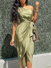 One Shoulder Ruched Slit Dress