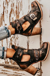 Buckle Cut Out Martin Boots
