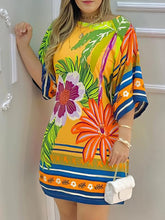 Tropical Print Half Sleeve Casual Dress