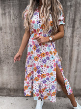 V-neck Print Split Long Dress