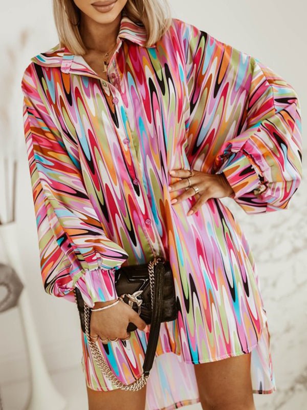 Colorful Long Sleeves Abstract Print Blouse