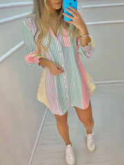 Commuting Lapel Printed V-Neck Long Sleeved Button Blouse