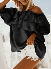 Off-Shoulder Ruffle Long Sleeve Blouse