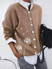 Dandelion Print Button Long Sleeve Cardigan