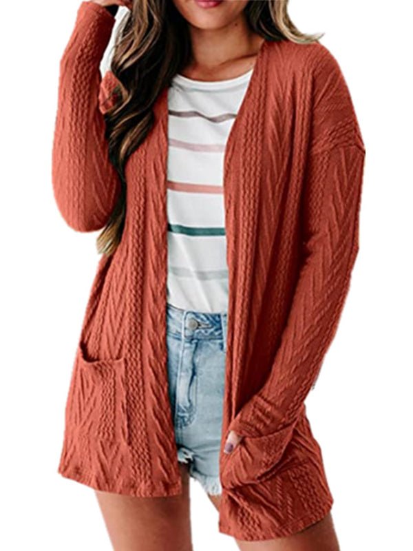Solid Loose Knitted Long Sleeve Sweater Cardigan