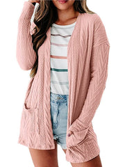 Solid Loose Knitted Long Sleeve Sweater Cardigan