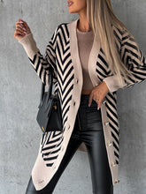Strip Print Button Knitted Cardigan