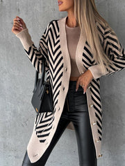 Strip Print Button Knitted Cardigan