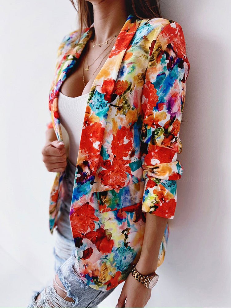 Fashion Floral Print Padded Shoulder Coat
