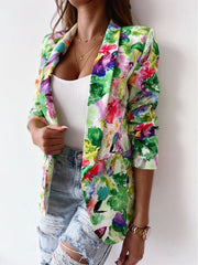 Fashion Floral Print Padded Shoulder Coat