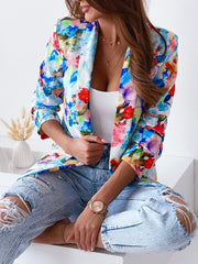 Fashion Floral Print Padded Shoulder Coat