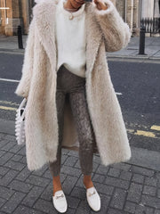 Women's Coats Lamb Wool Lapel Long Sleeve Long Coat