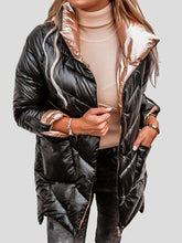 Solid Glossy Stand-Up Collar Zipper Cotton Coat