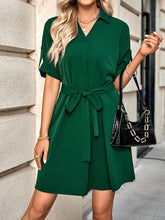 Fashion Solid Color Lapel Half Sleeve Mini Dress