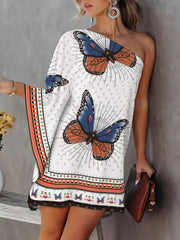 Gradient One-Shoulder Casual Dress