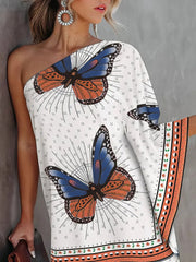 Gradient One-Shoulder Casual Dress