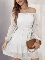 One-Shoulder Jacquard Long-Sleeve Dress