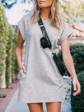 Round Neck Short Sleeve Pocket Casual Dress
