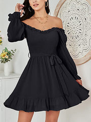 V-Neck Chiffon Waist Closing Mini Dress