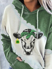 Cow Print Pocket Long Sleeve Hoody