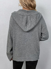 Solid Drawstring Single Breasted Knitted Hoodie