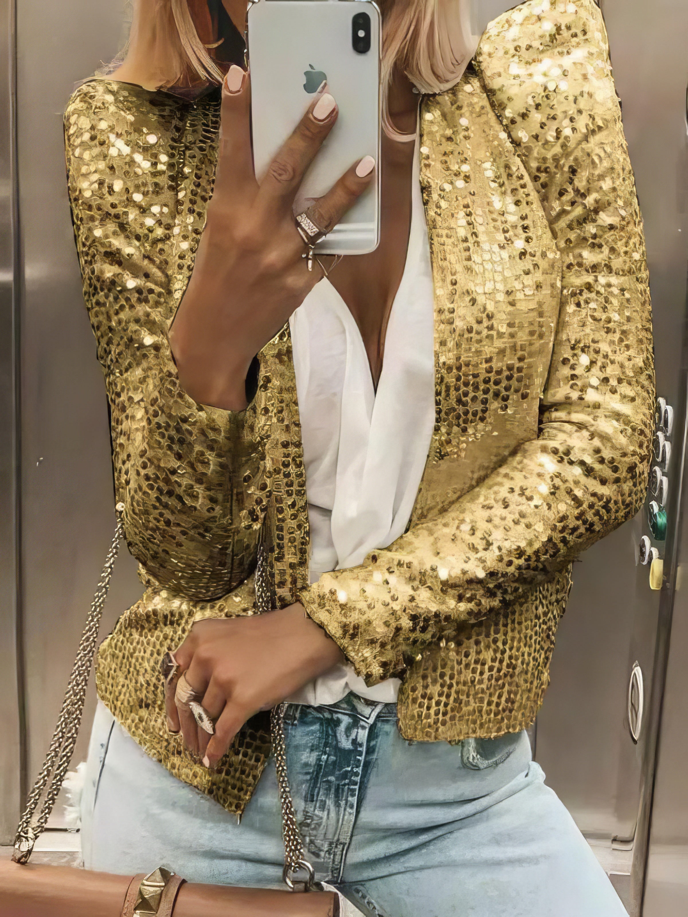 Casual Sequined Long Sleeve Jacket