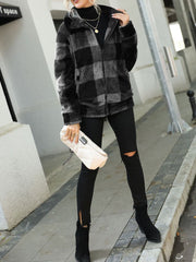 Double-Face Fleece Collar Plaid Jacket