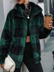 Double-Face Fleece Collar Plaid Jacket