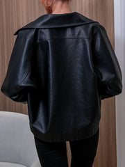 Fashion Casual Loose Long Sleeved Leather Jacket