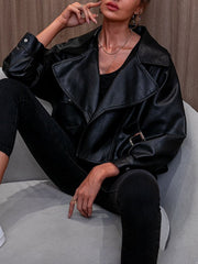 Fashion Casual Loose Long Sleeved Leather Jacket