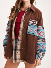 Panel Long Sleeve Printed Corduroy Jacket