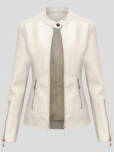 Stand-Up Collar Zipper PU Leather Jacket
