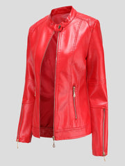 Stand-Up Collar Zipper PU Leather Jacket