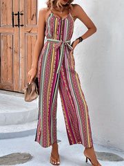 Sexy Striped Holiday Style Casual Sling Jumpsuit