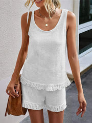 Casual Fringe Tank Top & Shorts Two Piece Set