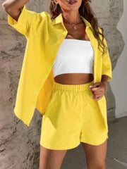 Solid Dropped Shoulder Shirt & Shorts Two-Piece Set