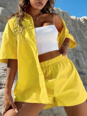 Solid Dropped Shoulder Shirt & Shorts Two-Piece Set