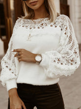 Hollow Pattern Lace Stitching Lantern Sleeve Sweater