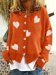 Knit Single-Breasted Heart Cardigan Sweater -Bishop - Barcelet - Closed - Scoop - Jewel
