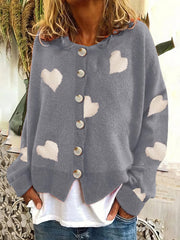 Knit Single-Breasted Heart Cardigan Sweater -Bishop - Barcelet - Closed - Scoop - Jewel