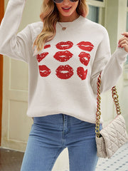 Knitted Love Lips Printed Long Sleeved Sweater